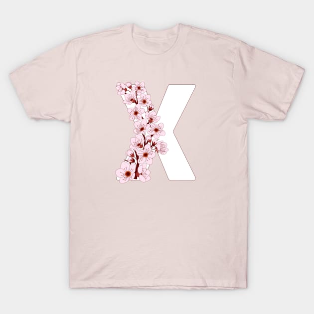 Colorful capital letter X patterned with sakura twig T-Shirt by Alina